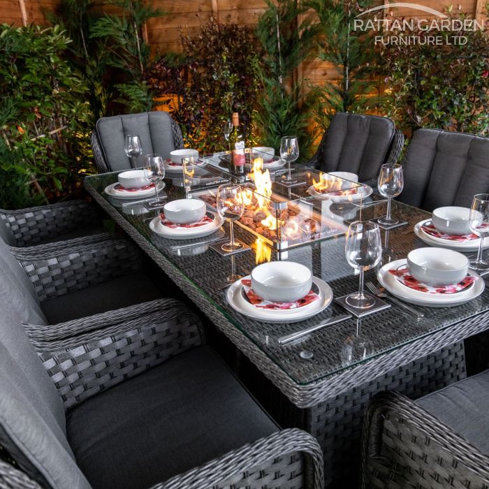 Serena Vienna 8 Seat Rattan Fire Pit With 200cm Rectangular Table