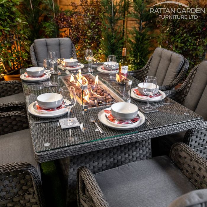Rattan Serena Vienna Rectangular 6 Seat Fire Pit Set