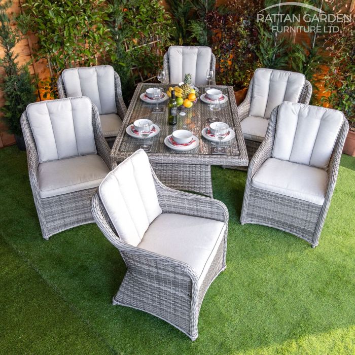 Rattan Champagne Vienna Rectangular 6 Seat Dining Set