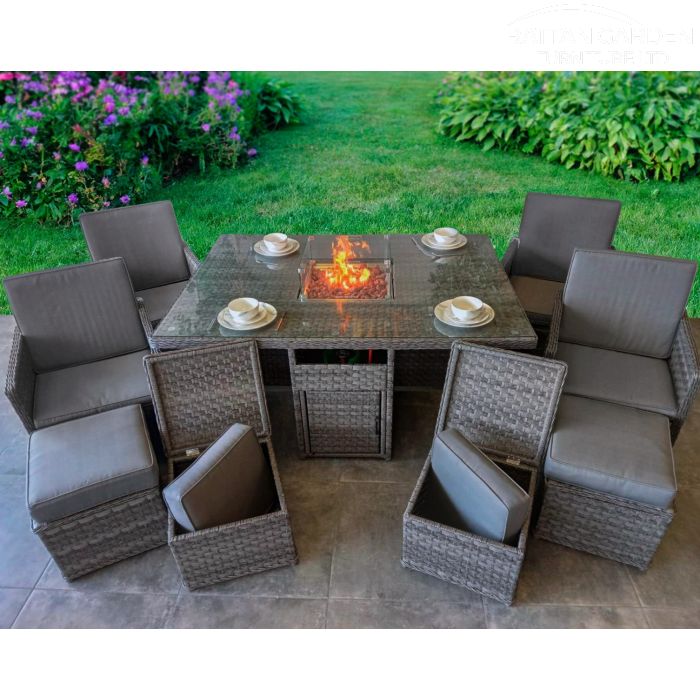 Serena 4 Seat Firepit Cube Set with 4 Footstools