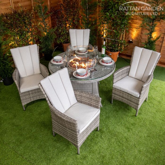 Rattan Champagne Atlanta Round 4 Seat Fire Pit Set