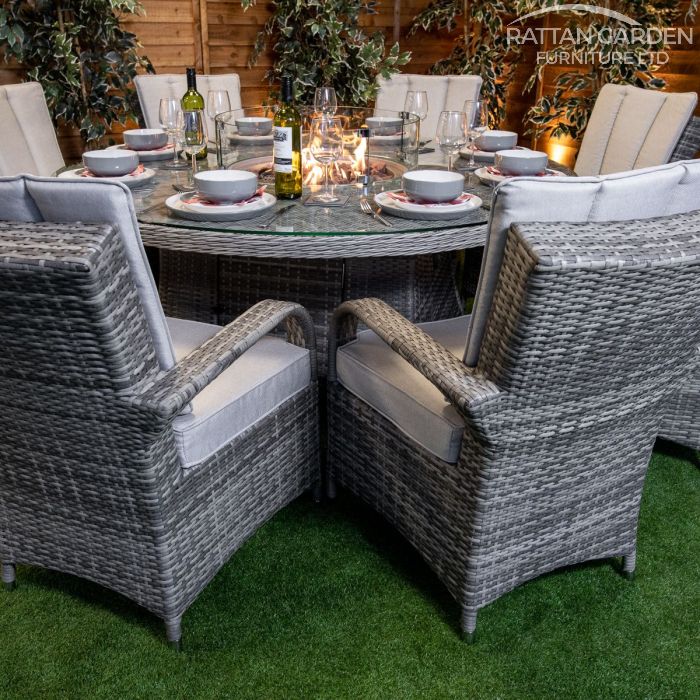 Rattan Champagne Tokyo 8 Seat Fire Pit With 165cm Round Table