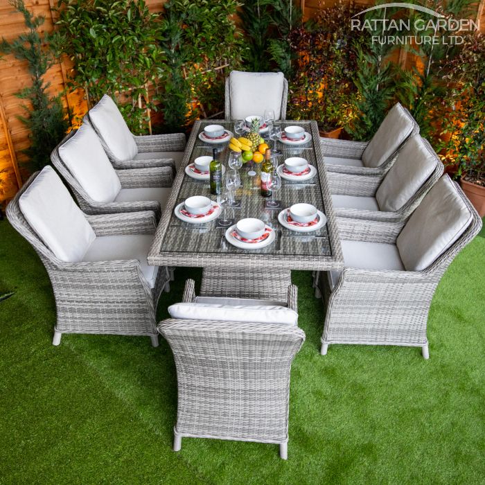 Rattan Champagne Paris Rectangular 8 Seat Dining Set