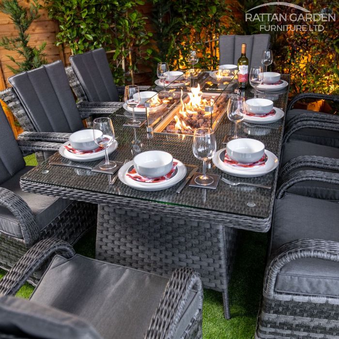 Rattan Serena Tokyo 8 Seat Fire Pit With 200cm Rectangular Table