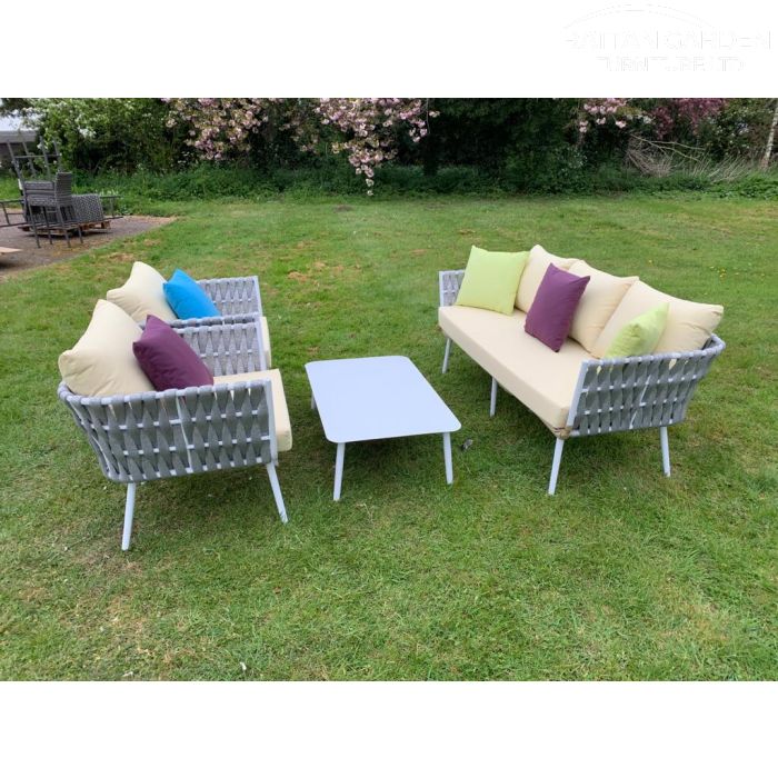 Rattan Monaco Silver 5 Seat 4 Piece Sofa Set With Coffee Table