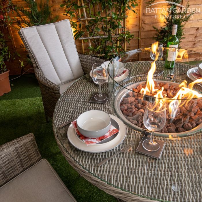 Rattan Champagne Atlanta Round 4 Seat Fire Pit Set