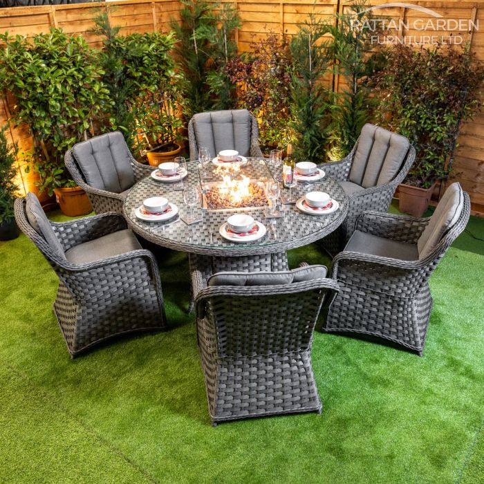Rattan Serena Vienna Round 6 Seat Fire Pit Set