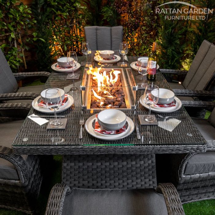 Rattan Serena Tokyo Rectangular 6 Seat Fire Pit Set