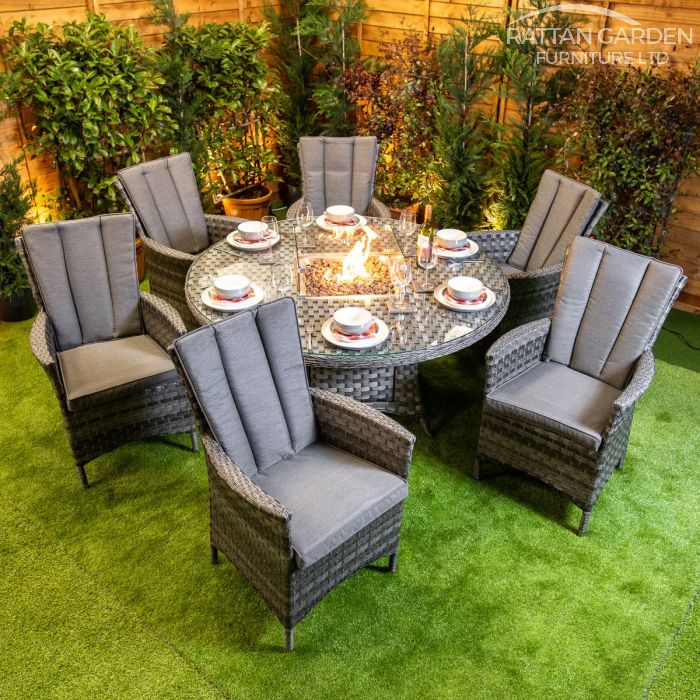 Rattan Serena Atlanta Round 6 Seat Fire Pit Set