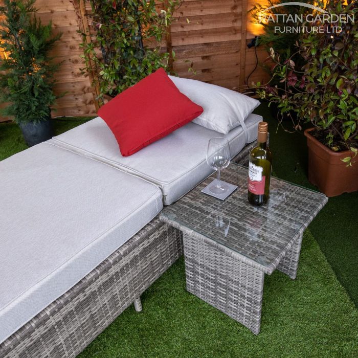 Rattan Champagne Deluxe Extra Wide Wheeled Lounger (Without Side Table)