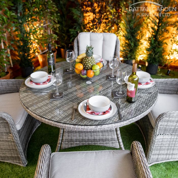 Rattan Champagne Vienna Round 4 Seat Dining Set