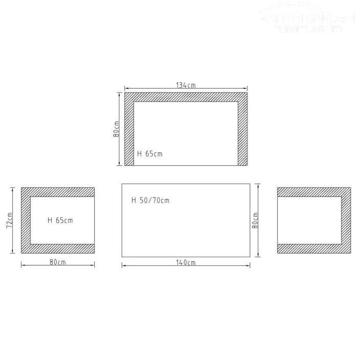 Brabazon Aluminium 4 Seat 4 Piece Sofa Set with Grey Rising Table