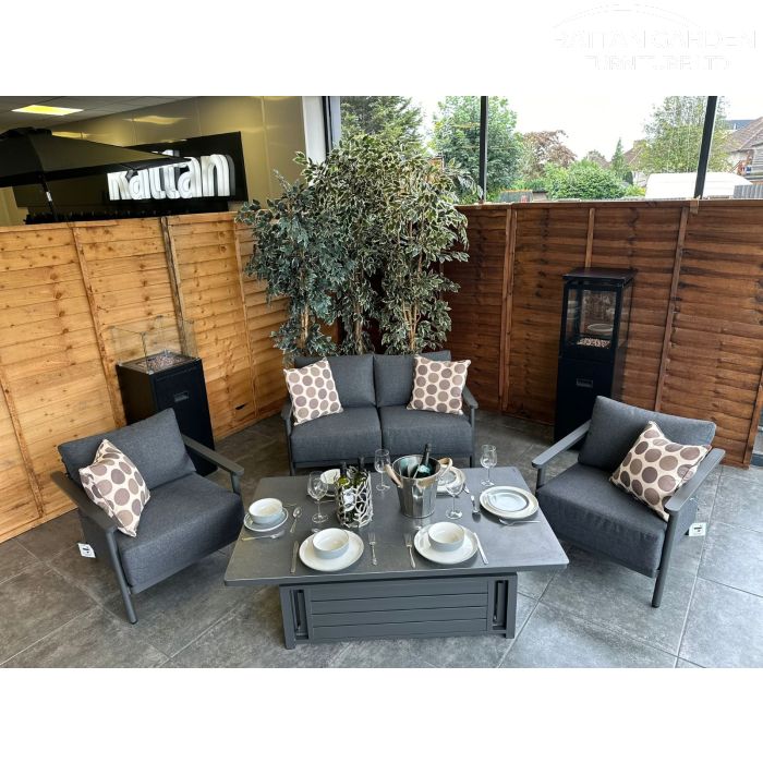 Brabazon Aluminium 4 Seat 4 Piece Sofa Set with Patterned Rising Table