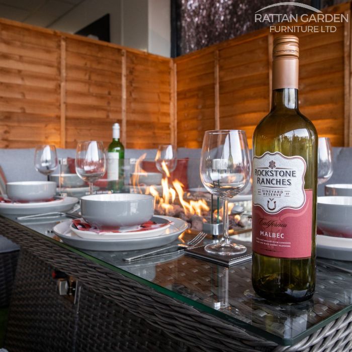 Platinum Hampton Rattan Corner Dining Set With Fire Pit
