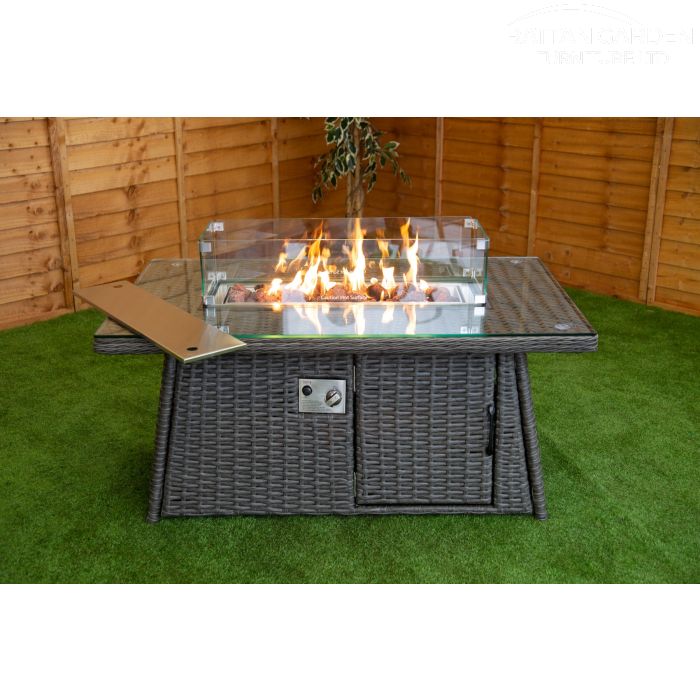 Platinum Rectangular Rattan Firepit Coffee Table