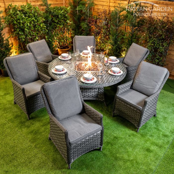 Rattan Serena Paris Round 6 Seat Fire Pit Set