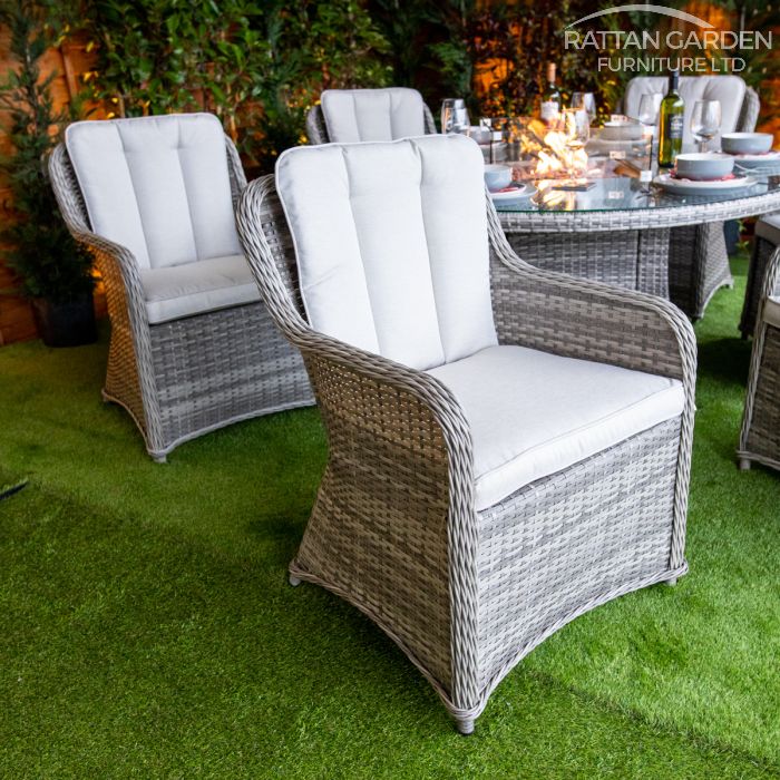 Rattan Champagne Vienna Round 6 Seat Fire Pit Set