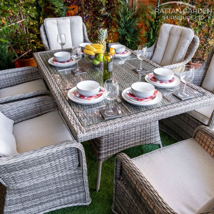 Rattan Champagne Vienna Rectangular 6 Seat Dining Set
