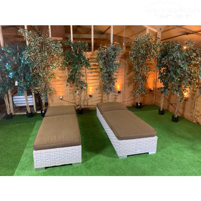 Pair of Rattan Ivory Wide Single Sun Loungers