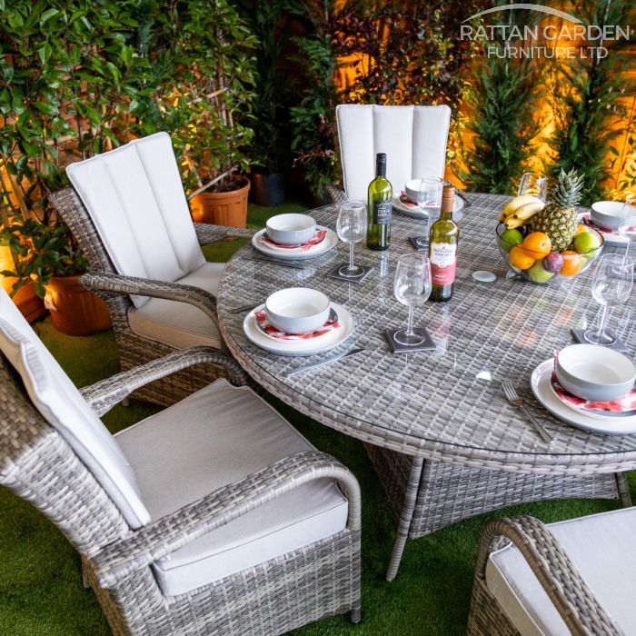 Rattan Champagne Tokyo Round 6 Seat Dining Set