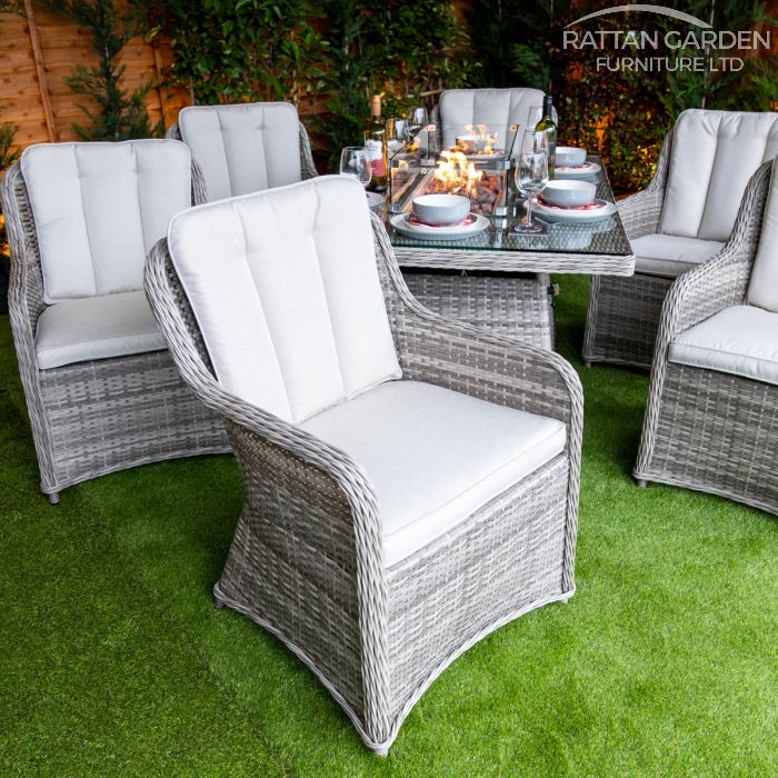 Rattan Champagne Vienna Rectangular 6 Seat Fire Pit Set