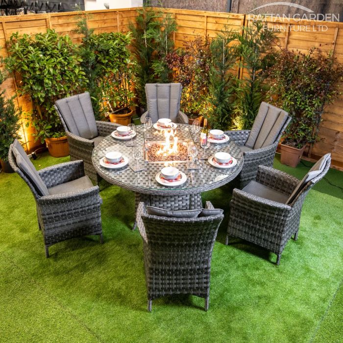 Rattan Serena Atlanta Round 6 Seat Fire Pit Set
