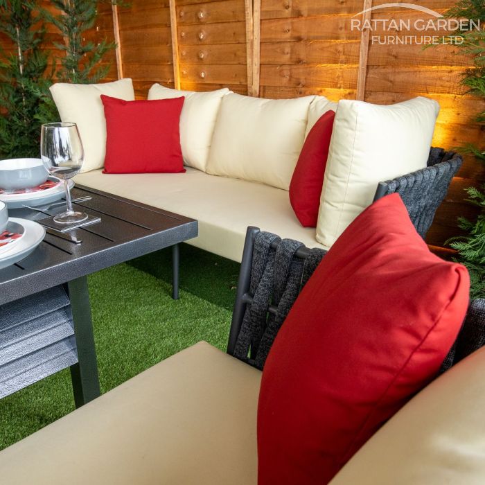 Monaco Dark Grey 4 Seat 4 Piece rattan Dining Sofa Set - Cream Cushions