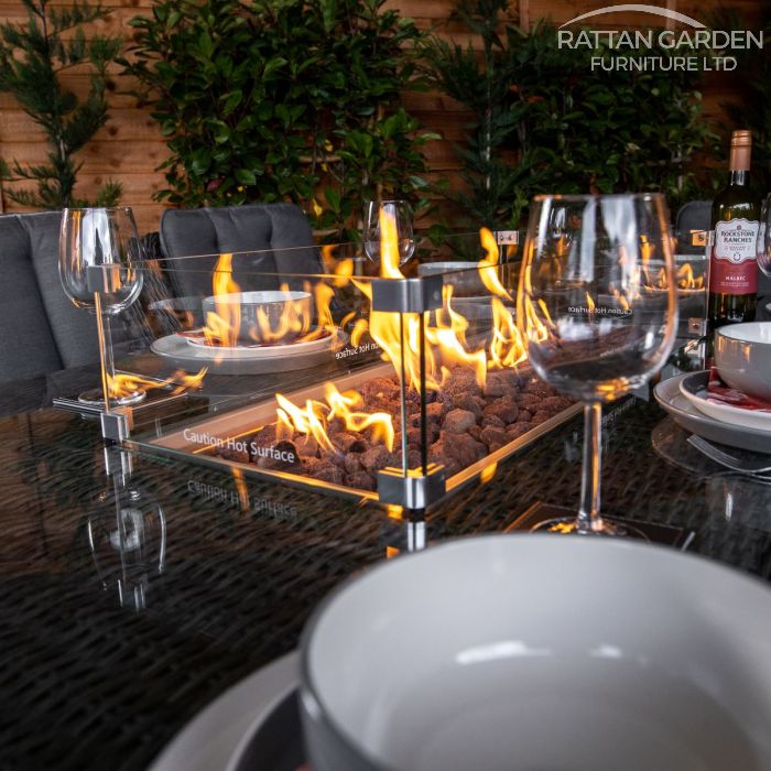 Serena Vienna 8 Seat Rattan Fire Pit With 200cm Rectangular Table