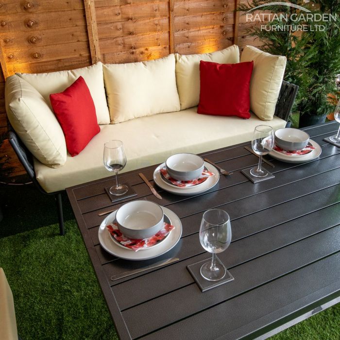 Monaco Dark Grey 4 Seat 4 Piece rattan Dining Sofa Set - Cream Cushions