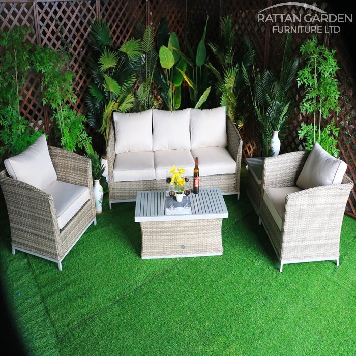 Monaco Champagne 5 Seat 5 Piece Sofa Set With Aluminium Table Top