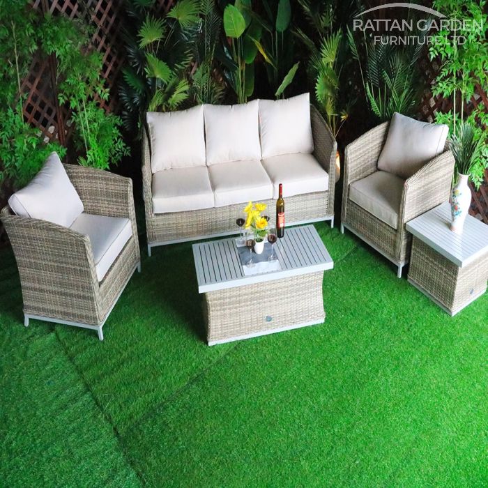 Monaco Champagne 5 Seat 5 Piece Sofa Set With Aluminium Table Top