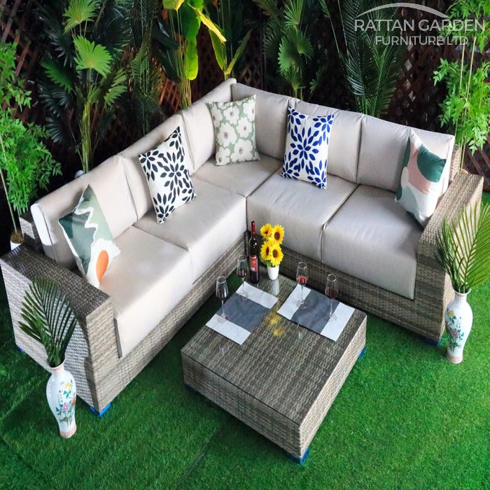 Prague Champagne Rattan Corner Sofa Set