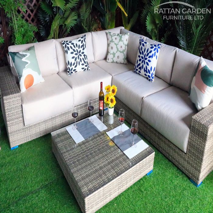 Prague Champagne Rattan Corner Sofa Set