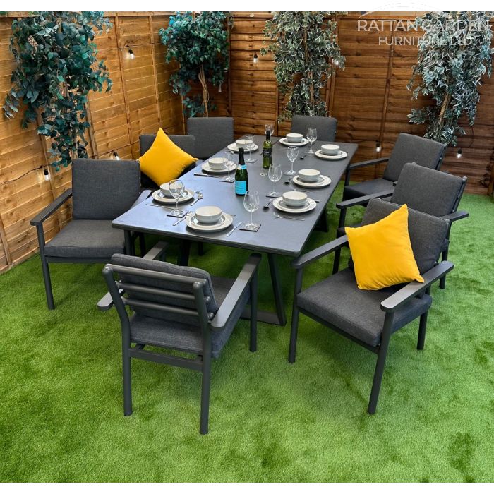 Brabazon Aluminium 8 Seat Dining Set with Grey Ceramic Glass Table Top
