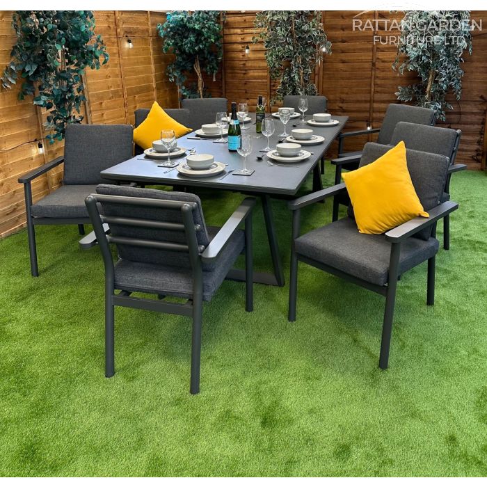 Brabazon Aluminium 8 Seat Dining Set with Grey Ceramic Glass Table Top