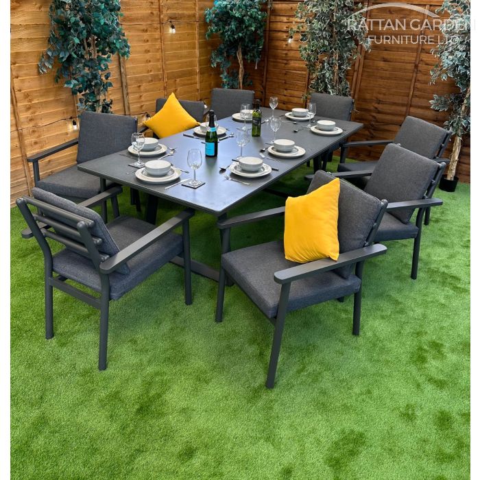 Brabazon Aluminium 8 Seat Dining Set with Grey Ceramic Glass Table Top