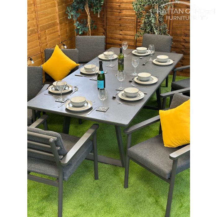Brabazon Aluminium 8 Seat Dining Set with Grey Ceramic Glass Table Top