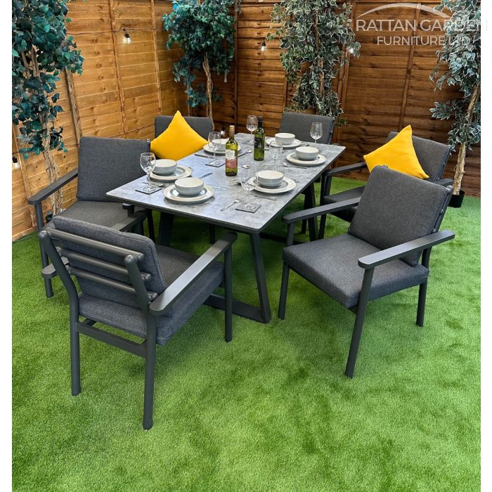 Brabazon Aluminium 8 Seat Dining Set With Patterned Ceramic Glass Table Top