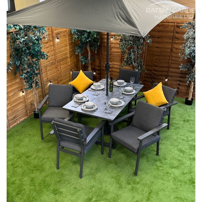 Brabazon Aluminium 6 Seat Dining Set with Patterned Ceramic Glass Table Top