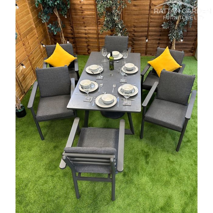 Brabazon Aluminium 6 Seat Dining Set with Grey Ceramic Glass Table Top