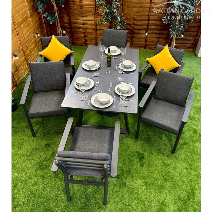 Brabazon Aluminium 6 Seat Dining Set with Grey Ceramic Glass Table Top