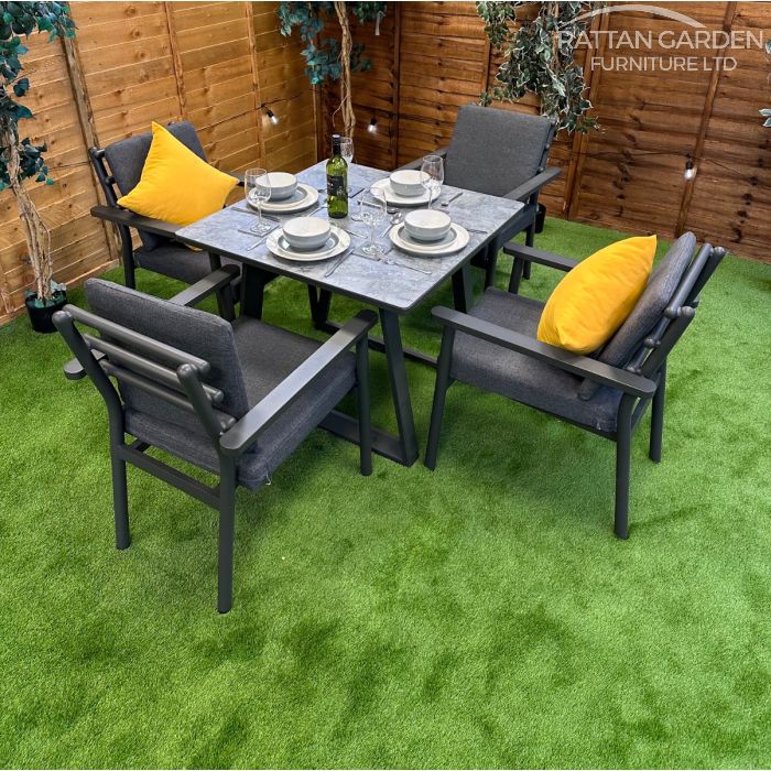 Brabazon Aluminium 4 Seat Dining Set with Ceramic Glass Patterned Table Top