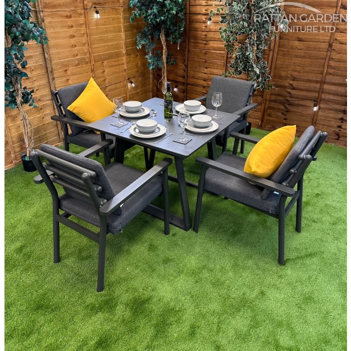 Brabazon Aluminium 4 Seat Dining Set with Ceramic Glass Patterned Table Top