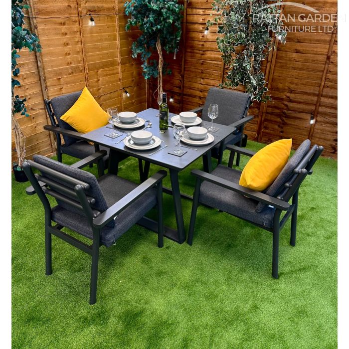 Brabazon Aluminium 4 Seat Dining Set with Ceramic Glass Patterned Table Top