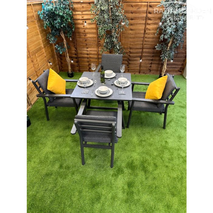 Brabazon Aluminium 4 Seat Dining Set with Grey Ceramic Glass Table Top