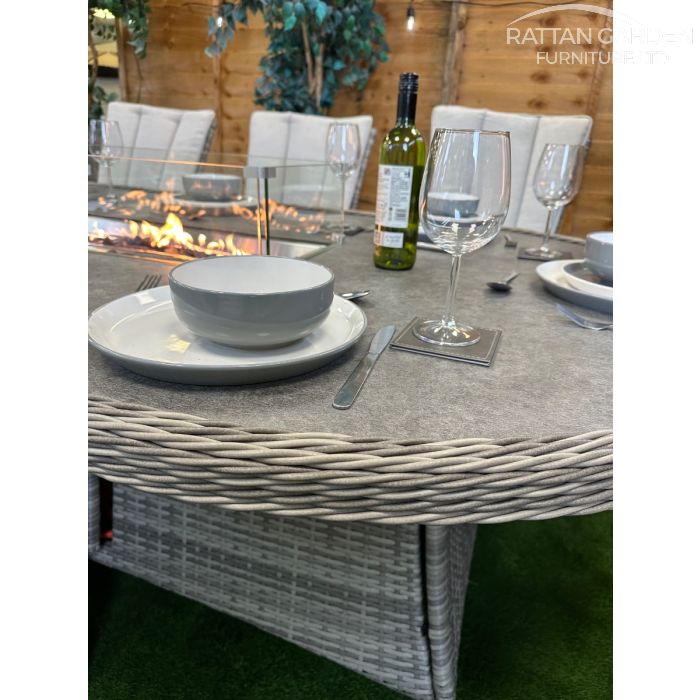 Rattan Champagne Atlanta 230cm Oval 8 Seater Fire Pit Set
