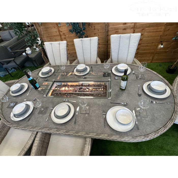 Rattan Champagne Atlanta 230cm Oval 8 Seater Fire Pit Set