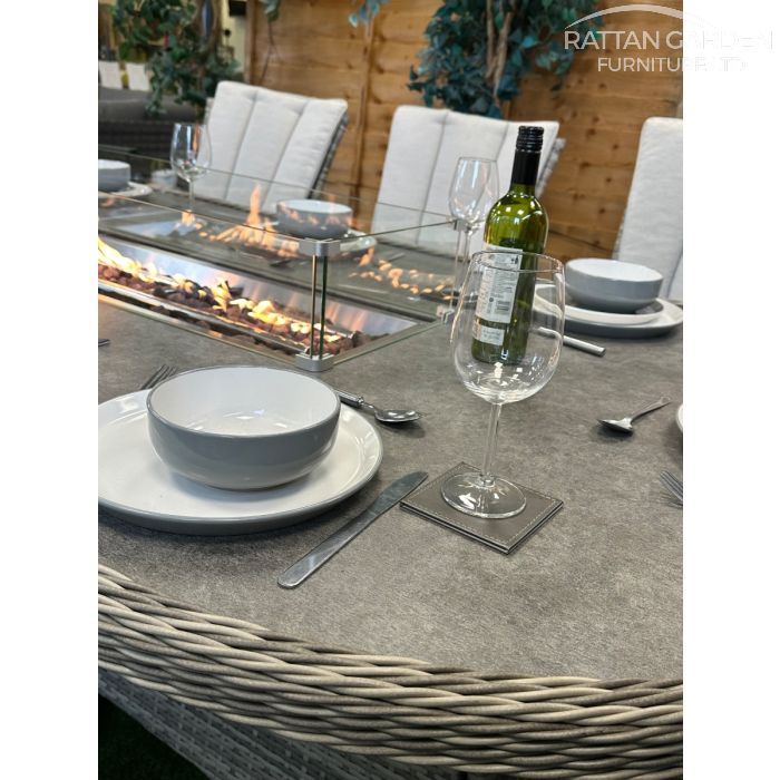 Rattan Champagne Atlanta 230cm Oval 8 Seater Fire Pit Set