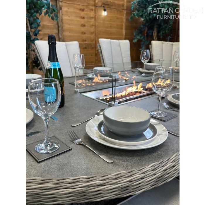 Rattan Champagne Atlanta 230cm Oval 8 Seater Fire Pit Set