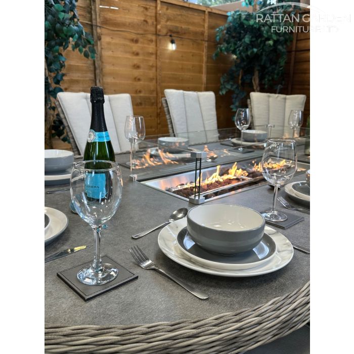 Rattan Champagne Atlanta 230cm Oval 8 Seater Fire Pit Set